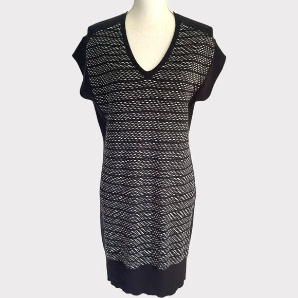 Athleta Black Thereafter Dress Sweater V Neck Striped Short Sleeve Size Medium - Picture 3 of 11